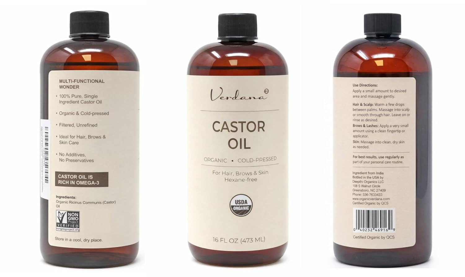 Organic Castor Oil – 16 Fl Oz Size – Cold Pressed, Unrefined, Hexane Free - for Face, Hair, Pack Wrap
